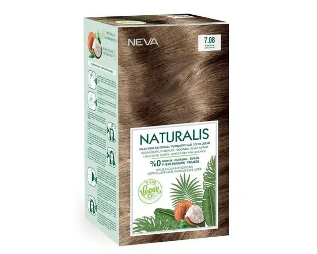 Vopsea de Par Vegana Fara Amoniac - Naturalis, Neva, nuanta 7.08 Blond Nisipiu, 150 ml