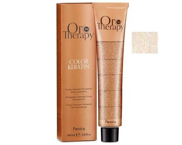Vopsea Demi-permanenta Fanola Oro Therapy Color Keratin 10.1EXTRA Blond Platinat Cenusiu, 100ml