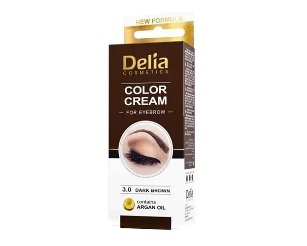 Vopsea pentru Sprancene cu Ulei de Argan Delia Cosmetics, nuanta 3.0 Maro Inchis, 15ml
