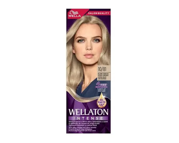 Vopsea Permanenta cu Ulei de Argan - Wella Wellaton Intense, nuanta 10/81 Ultra Light Ash Blonde, 110 ml