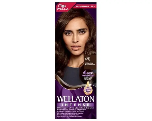 Vopsea Permanenta cu Ulei de Argan - Wella Wellaton Intense, nuanta 4/0 Saten Mediu, 110 ml