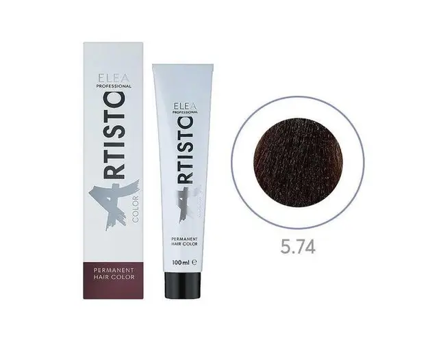 Vopsea permanenta pentru par Elea Professional Artisto Color, 5/74 Saten deschis maro aramiu, 100 ml