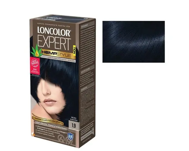 Vopsea Permanenta pentru Par Loncolor Expert HempStyle, nuanta 1.9 negru albastru