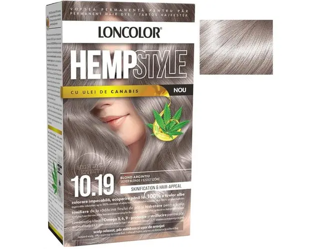 Vopsea Permanenta pentru Par Loncolor Expert HempStyle, nuanta 10.19 blond argintiu
