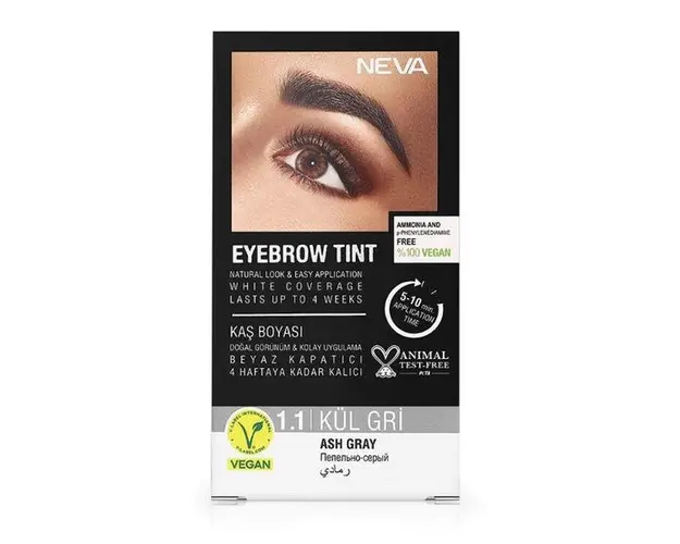 Vopsea Permanenta pentru Sprancene, Fara Aluminiu, 100% Vegana - Neva Eyebrow Tint, nuanta Gri Cenusiu, 30 ml
