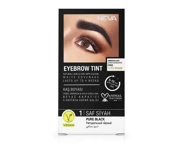 Vopsea Permanenta pentru Sprancene, Fara Amoniac, 100% Vegana - Neva Eyebrow Tint, nuanta Negru Pur, 30 ml