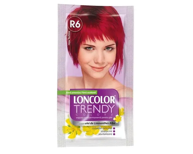 Vopsea Semipermanenta Loncolor Trendy Colors, nuanta R6 rosu techno, 2x 25 ml