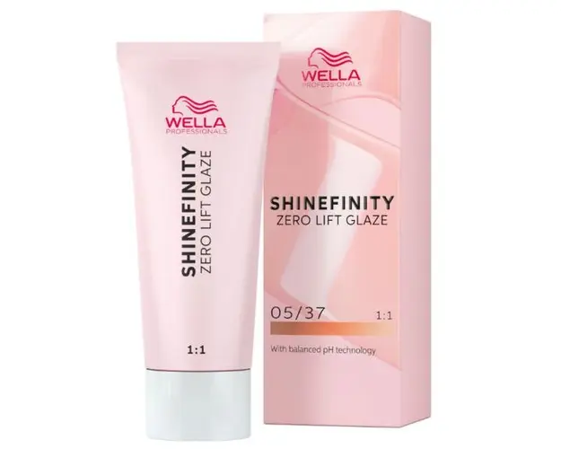 Vopsea translucida demipermanenta - Wella Professionals Shinefinity Zero Lift Glaze, nuanta 05/37 Caramel Espresso (saten deschis auriu), 60 ml