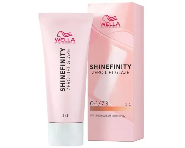 Vopsea translucida demipermanenta - Wella Professionals Shinefinity Zero Lift Glaze, nuanta 06/73 Caramel Chocolate (blond inchis saten auriu), 60 ml