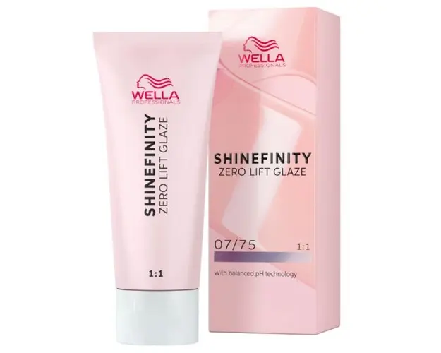 Vopsea translucida demipermanenta - Wella Professionals Shinefinity Zero Lift Glaze, nuanta 07/75 Raspberry Latte (blond mediu saten mahon), 60 ml