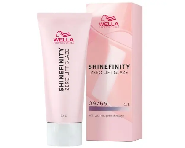 Vopsea translucida demipermanenta - Wella Professionals Shinefinity Zero Lift Glaze, nuanta 09/65 Pink Shimmer (blond foarte deschis violet mahon), 60 ml