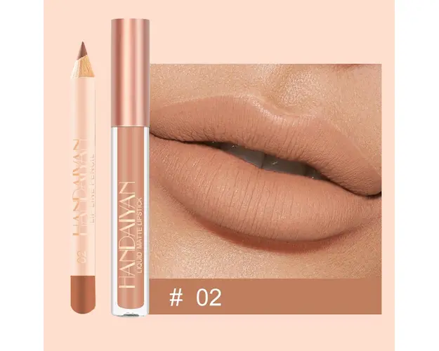 Set 2 in 1 Ruj Lichid Mat & Creion Contur Buze Handaiyan Lips Kit #02