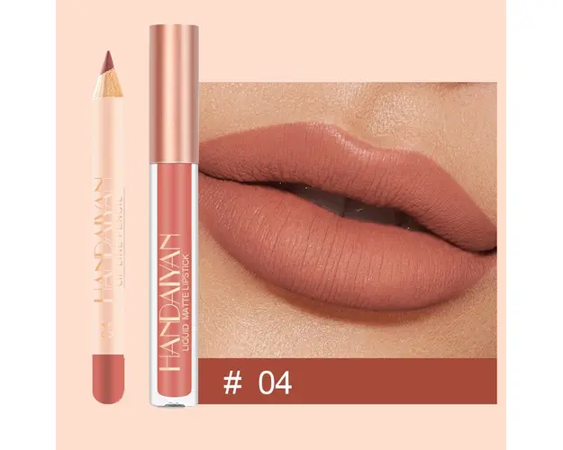 Set 2 in 1 Ruj Lichid Mat & Creion Contur Buze Handaiyan Lips Kit #04