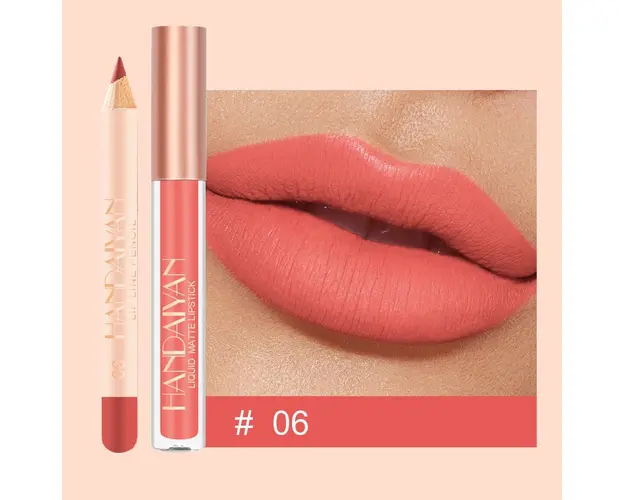 Set 2 in 1 Ruj Lichid Mat & Creion Contur Buze Handaiyan Lips Kit #06