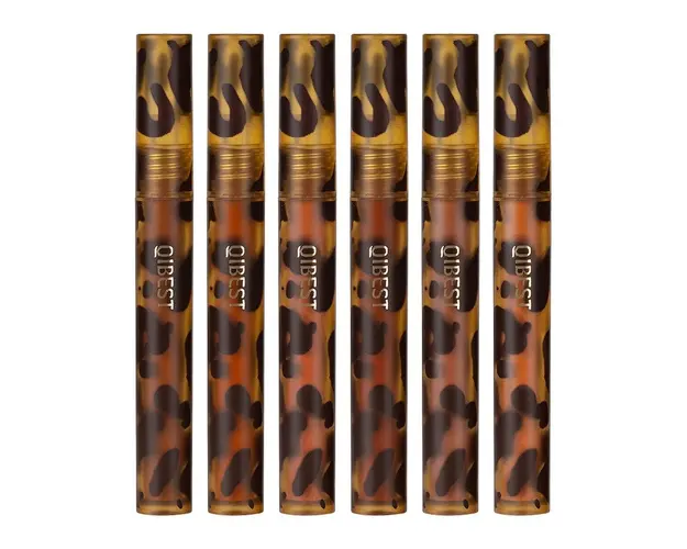 Set 6 Rujuri Lichide Mate Qibest Leopard Print Non-Stick ColorLip Gloss #01