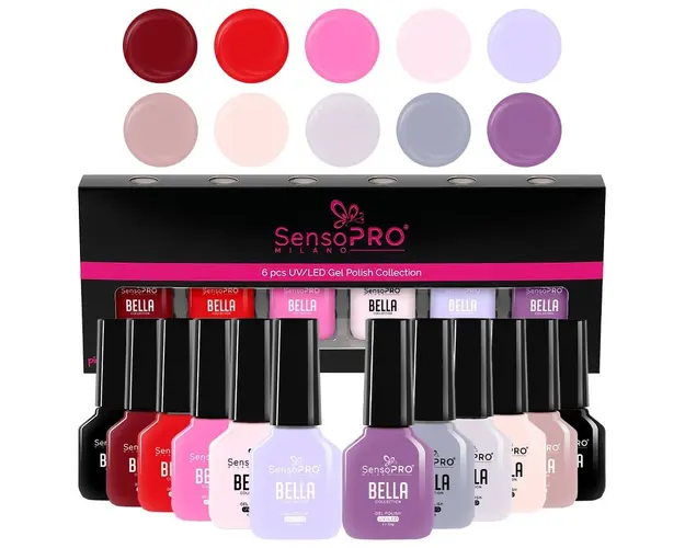 Set 10 Oje Semipermanente, Base Coat & Top Coat BELLA SensoPRO Milano, Timeless Elegance