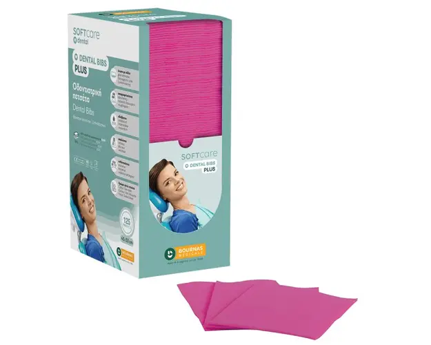 Bavete fuchsia 3 straturi Bournas Medicals Soft Care Dental Bibs Plus 33x45cm 500buc