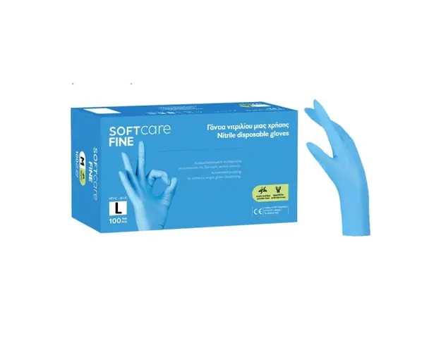 Manusi nepudrate albastru Bournas Medicals Soft Care Fine Nitrile Gloves L 100 buc