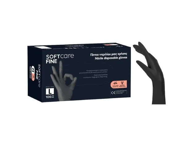 Manusi nepudrate negru Bournas Medicals Soft Care Fine Nitrile Gloves L 100 buc