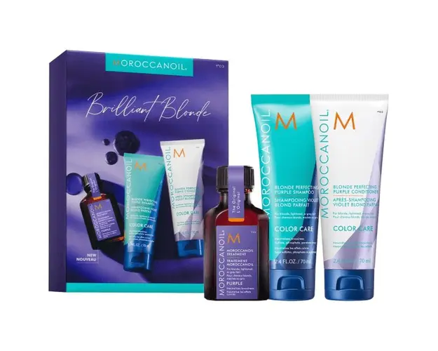 Set de par Moroccanoil Purple Brilliant Blonde 2x70ml 1x25ml