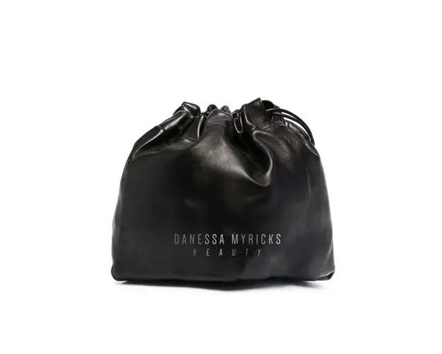 Vegan Leather Drawstring Pouch Black & Silver