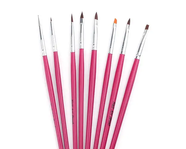 Set 8 pensule cu manere lungi roz-fucsia