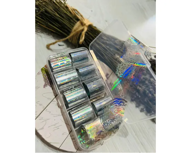 Set 10 Buc Folie Transfer Silver Holografic