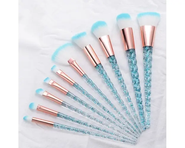 Set 10 Pensule Pentru Machiaj, Sclipici Albastru