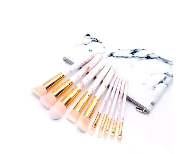 Set 10 Pensule Profesionale Makeup Rose, Cutie Depozitare Marble
