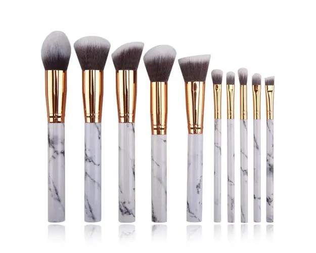 Set 10 Pensule Profesionale Pentru Makeup, Alb Marble cu Suport Inclus