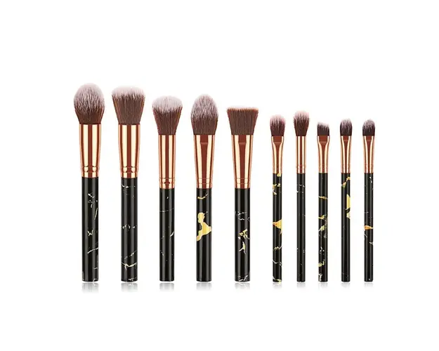 Set 10 Pensule Profesionale Pentru Makeup, Negru Marble cu Suport Inclus