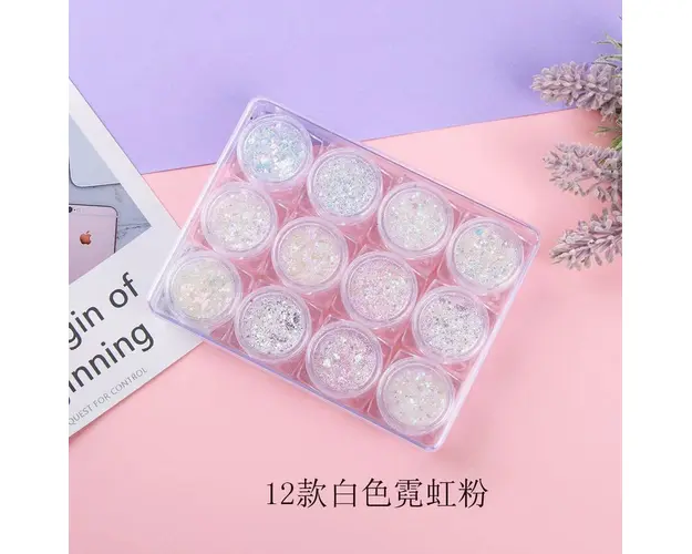 Set 12 Decor Unghii NailsUp Paiete si Glitter Nail Art White 01