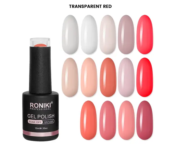 Set 14 Oje Semipermanente Roniki 10ml - Transparent Red