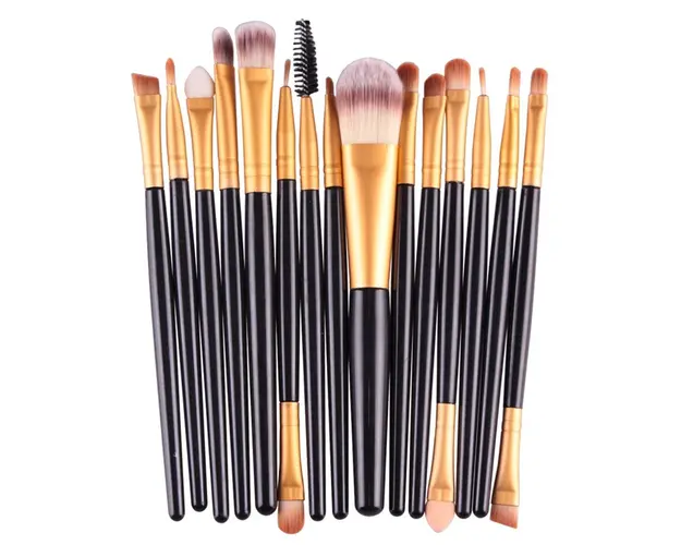 Set 15 Pensule Profesionale Pentru Machiaj, Negru-Auriu AS05
