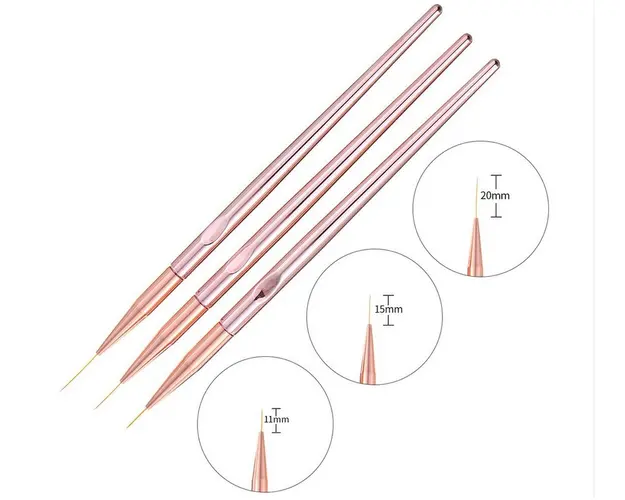 Set 3 Pensule Pictura Unghii Gold Roze