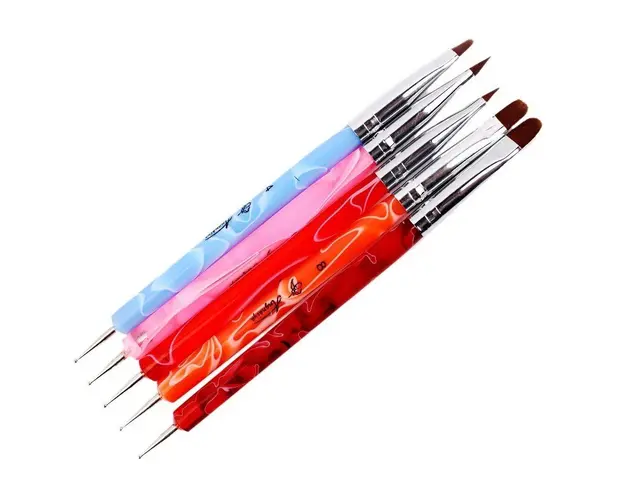 Set 5 Pensule Duble cu Punctator Unghii
