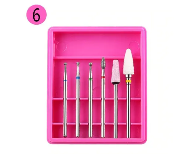 Set 6 Capete Freza Unghii, Manichiura / Pedichiura, Cuticule Si Indepartare Gel ROZ - R6