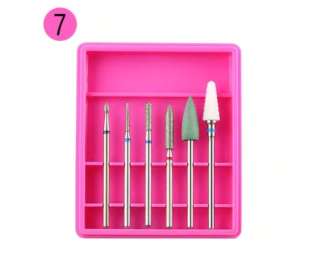 Set 6 Capete Freza Unghii Pedichiura, Cuticule Si Indepartare Oja Semi ROZ - R7