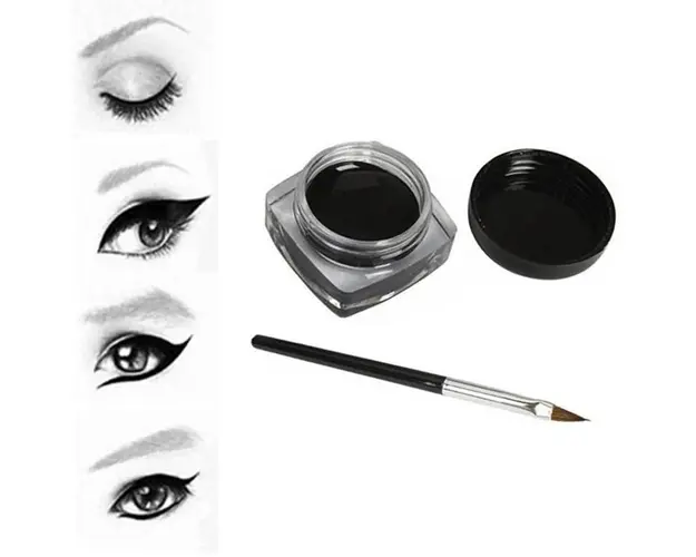 Set Eyeliner Cream Negru cu Pensula de Aplicare, Waterproof