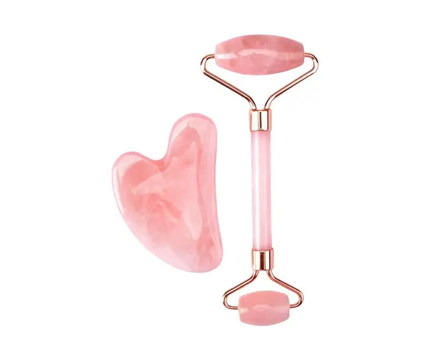 Set Jade Roller Pentru Masaj Facial Si Revitalizarea Tenului, Rose