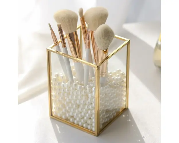 Suport pensule Makeup cu Perle, Gold