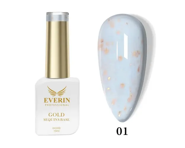 Rubber Base Everin Gold Sequins Collection 10ml- 01 Alb Laptos - Everin
