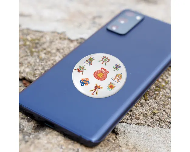 Abtibild sticker 3D cu cele 8 simboluri tibetane si sacul abundentei