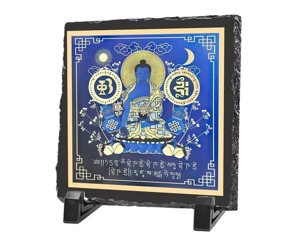 Placa (placheta) cu Buddha medicinei albastra cu floare de lotus 2024