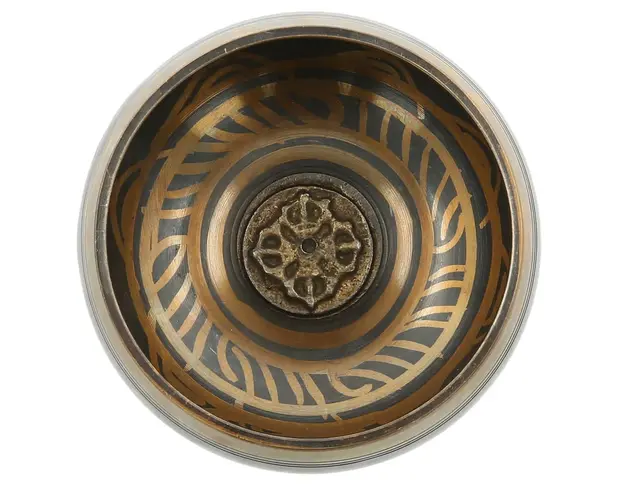 Vas tibetan  Bol negru cu simboluri norocoase si dubla dorje