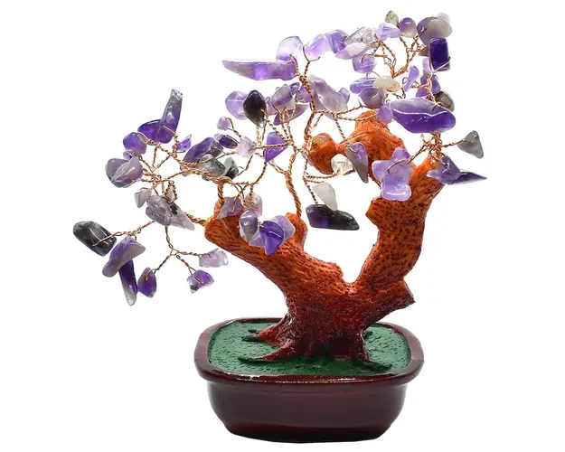 Copac cu ametist pe suport ceramic 17 cm inaltime
