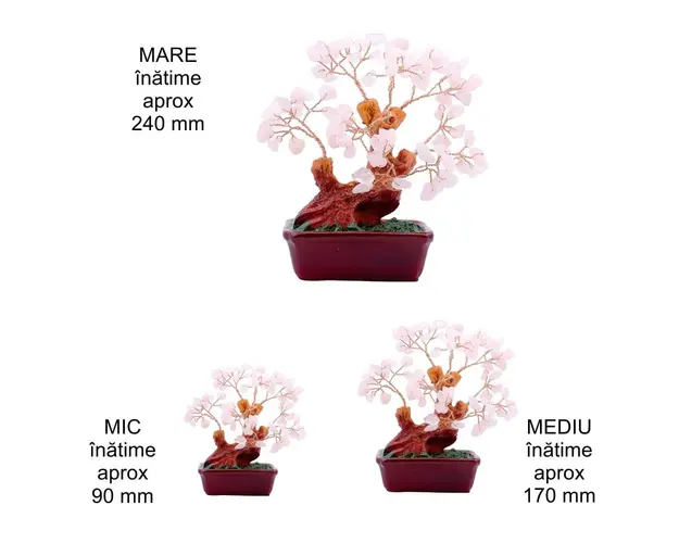 Copac cu cuart roz pe suport ceramic  24 cm inaltime