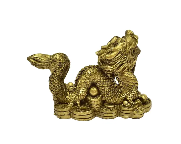 Dragon auriu cu pui pe monede si pepite