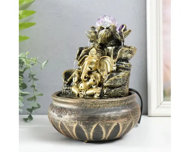 Fantana de apa Feng Shui in trepte cu lumina led si Ganesh de protectie