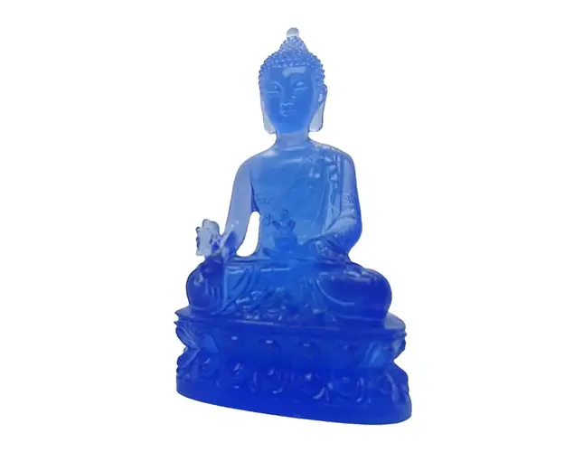 Statueta cu Buddha medicine albastra cu floare de lotus